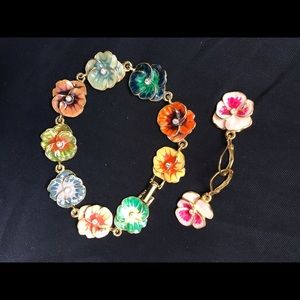 Joan Rivers enameled pansy bracelet & earrings